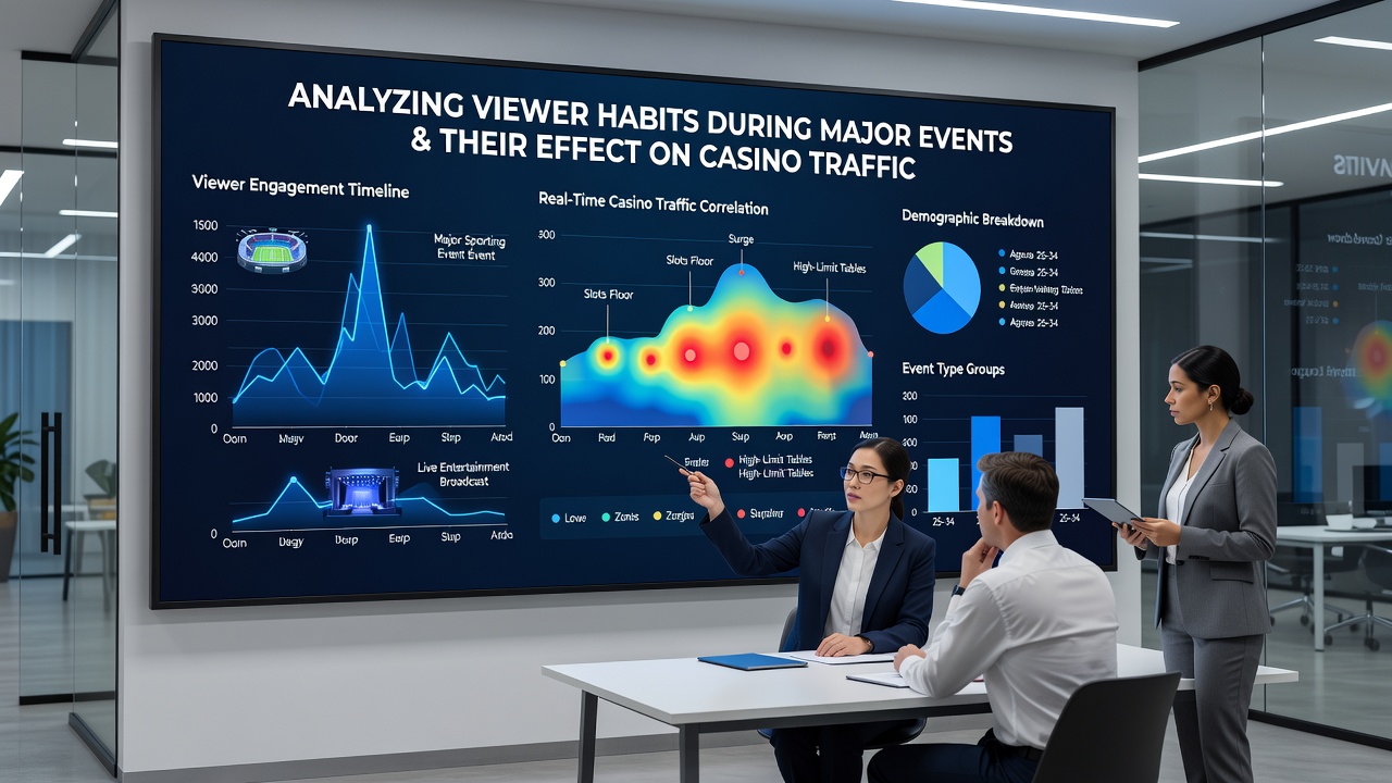 Casino floor with fewer patrons during a live sports broadcast on nearby screens
